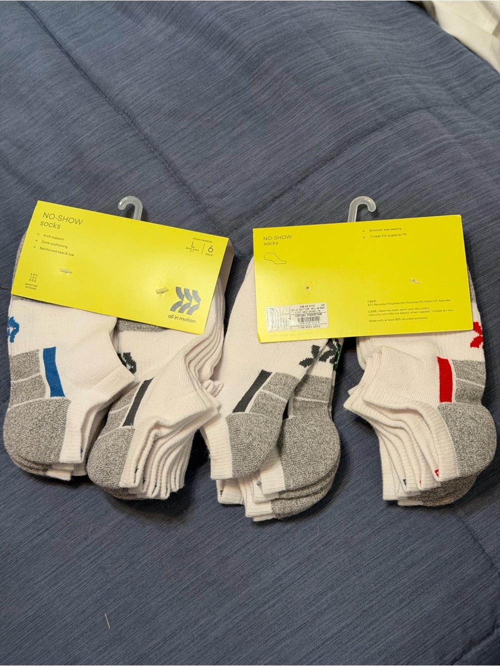 all in motion No-Show Athletic Socks White with Blue, Red Gray Accents 2 6 packs